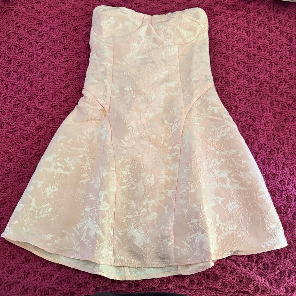 Peppermayo Blush Pink Strapless Jacquard Mini Dress